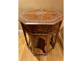 Moroccan Side Table With Bone Inlay - Top Comes Off To Fold