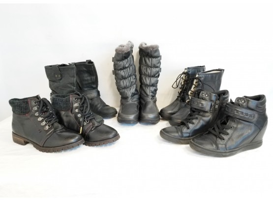 Five Pairs Assorted Styles Of Women's Black & Gray Boots