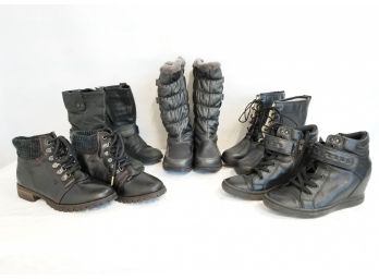 Five Pairs Assorted Styles Of Women's Black & Gray Boots