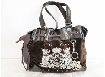 Black Velour Juicy Couture Shoulder Bag With Side Bow
