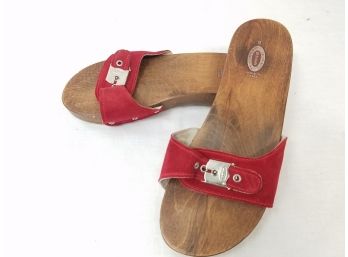Vintage Dr. Scholl's Original Wooden Sandals/slides Size 9 - Made In Italy