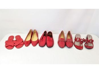 Assortment Of 5 Pairs Of Women's Red Flats
