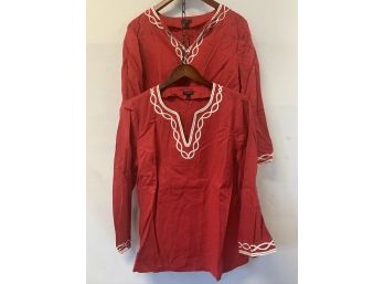 2 Red TALBOTS Women's Long Sleeve Tunic Shirts