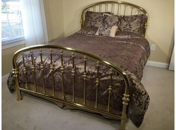 Wonderful Queen Size Brass Bed - Complete With Mattress & Box Spring - All Bedding, Pillows & Comforter