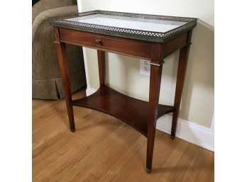 Fabulous Vintage French Style Table With Drawer / Marble Top & Pierced Brass Gallery FANTASTIC PIECE !