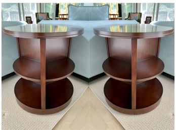 Pair Of Tiered Drum Style Side Tables That Rotate