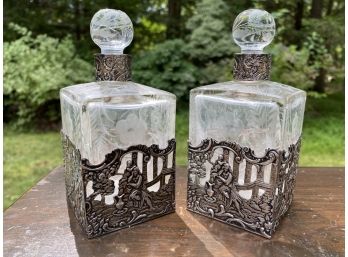 Hand Made Antique French Silver And Crystal Perfume Bottles