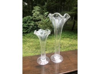Pair Of Simon Pearce Wavy Fluted Glass Vases