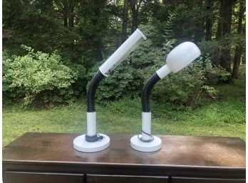 Pair Of Vintage Adjustable White Metal Desk Lamps