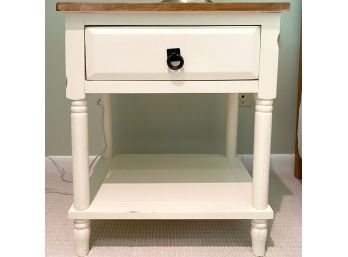 Farmhouse Style Side Table With Black Iron Ring Drawer Pull