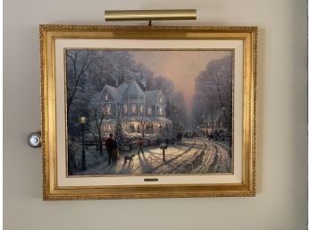 Thomas Kinkade “Christmas Cottage IX” Painting In Wooden Gold Frame