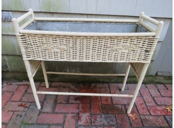 Vintage Victorian White Wicker Rectangle Planter Stand