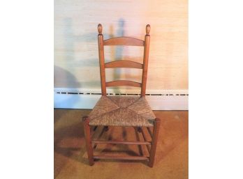 Primitive Country Pine Ladder Back Chair With Rush Seat