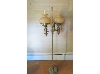 Vintage Brass Double Student Floor Lamp Glass Shades