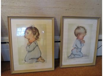 Vintage Pair Of Boy Girl Lithographs By Charlotte Byi