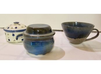 Arguilla Pottery Covered Jar, Signed Pottery Mug, And Jar