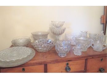 Huge Lot Of Clear Glass Bowls Vases Platters Fostoria