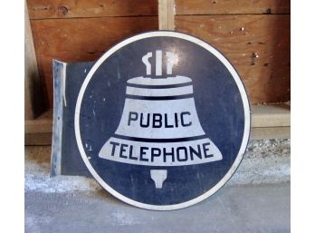 Antique Enamel 2 Sided Flange Public Telephone Sign