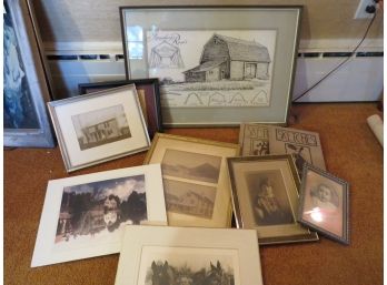 Vintage Framed Photos Sketches House Drawings