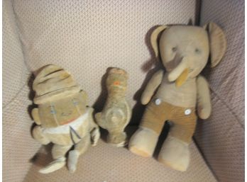 3 Antique Stuffed Sewn Toy Animals Humpty Dumpty