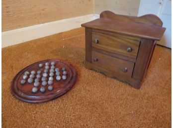 Primitive Salesman Sample 2 Drawer Chest & Stone Solitaire Game