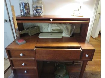 Vintage Bernini Sewing Machine In Wood Cabinet With Supplies