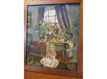 Original Painting On Canvas Little Girl By Window