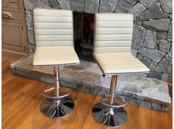 Pair Of Tan And Chrome Swivel Kitchen Counter Stools
