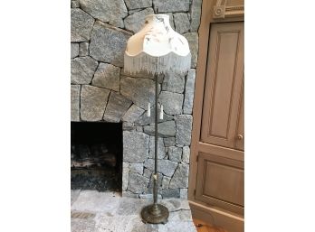 Vintage Brass And Metal  Floor  Lamp Fringed Shade