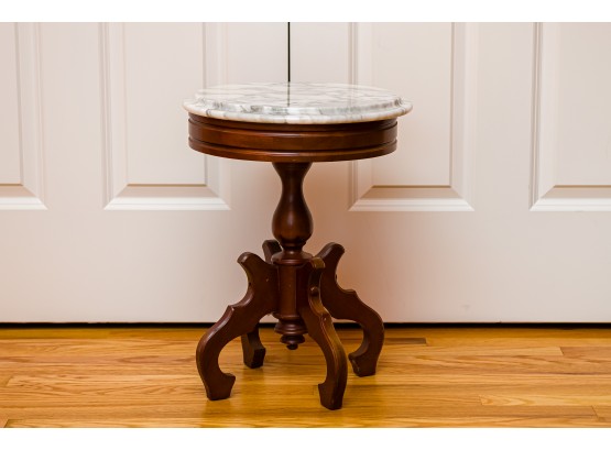 Small Antique Round Carrera Marble Top Table