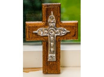 Wooden Cross With Sterling Cross On Top