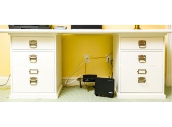 White Desk With Two File Cabinets