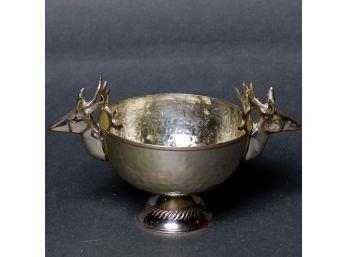 Fun Silver Tone Bowl With Reindeer Handles