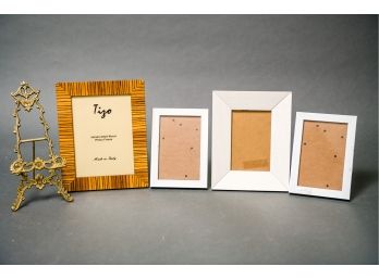 Gold Easel Picture Holder & Assorted PIcture Frames