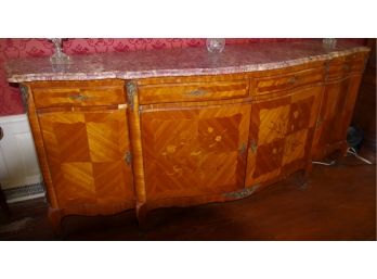 French Style Marble Top Parquetry Inlaid Sideboard