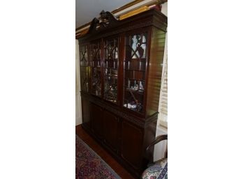 Mahogany Triple China Cabinet With Broken Arch Top