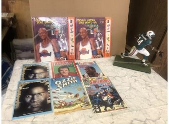 Misc Lot Sports Items - 2/1990s Michael Jordan Sound Child Book's One Sealed - Ricky Williams Figurine & More
