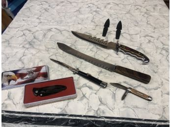 Misc Lot Of Knives - USA Pocket Knife - FROST Big Bowie Knife - Switch Blade - GRANTON EDGED KNIFE