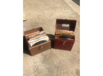 Lot Of 2 Vintage 45 Rpm Record Boxes Storage 5x8' Containers Cases And Loads Of 45RPM Record’s