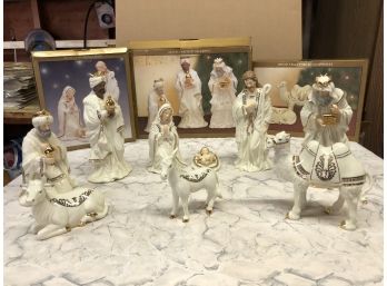 Christmas Nativity Figurines Jade Porcelain And Painted Tallest Approx 9' Original Boxes Included