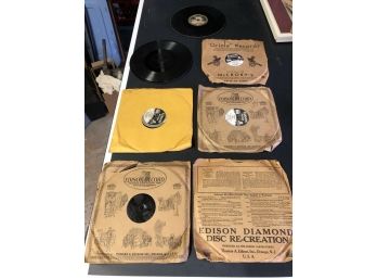 GREAT LOT OF ORIGINAL ANTIQUE 7- PIECE  1/4' THICK DIAMOND DISC THICK EDISON RECORDS IN ORIGINAL SLEEVES