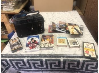 Misc Lot GE AM/FM SUPER Stereo Radio Working - VHS TAPES - 8 TRACK TAPES NEW - DVDs