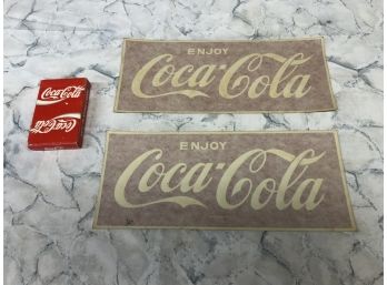 Vintage Lot Of COKE - Coca-cola Items - 2 Bumper/window Stickers In Original Packing And Deck Of Cards