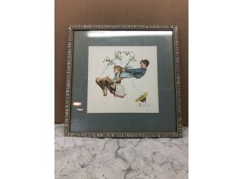 Vintage Norman Rockwell Framed Boy Swinging With Girl