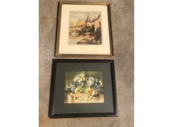 Vintage Fine Artwork One Etching Signed DeFontaine 19x23 & One Litho Signed Maude Staurum