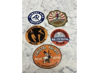 LARGE RARE COOL Vintage Lot Of 5 Pieces 1930'-1950s Roller Skating Advertising Pcs - NYC - DENVER - CHICAGO