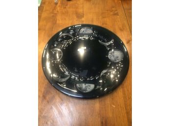 PEGGY KARR Lots To Follow Starting With A Cobalt Blue Plate 13.5' Moon Phases Round Fused Glass Large Platter