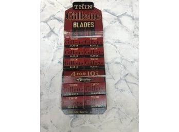 Original VINTAGE 4 For .10 Cents COUNTER DISPLAY THIN GILLETTE BLADES 10 PACKAGES 40 BLADES