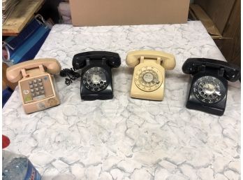 Lot Of 4 Vintage Phones 1950s-1970s Two Black Rotary Dial - Yellow Rotary Dial - Cream Touch Tone