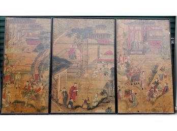 Beautiful 19th Century Antique Chinese Hand Painted Panels - Very Large High Quality Piece Of Art